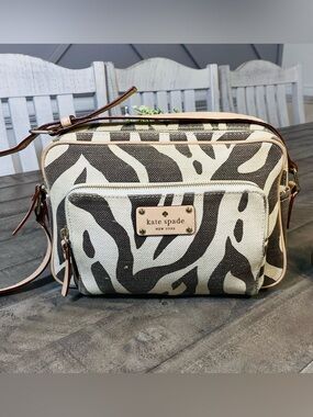 kate spade Zebra Print Canvas Crossbody Bag in Cream and Brown